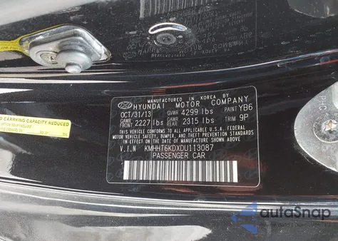 2013 Hyundai Genesis 2.0T R-Spec from USA, damaged, VIN KMHHT6KDXDU113087